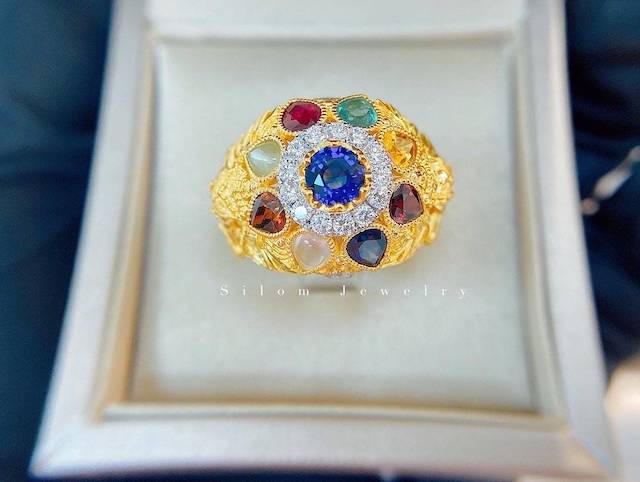 แหวนพญาครุฑทองคำนพเก้า พลอยแท้ล้อมเพชร เสริมบารมี | Silom Jewelry - Image 8